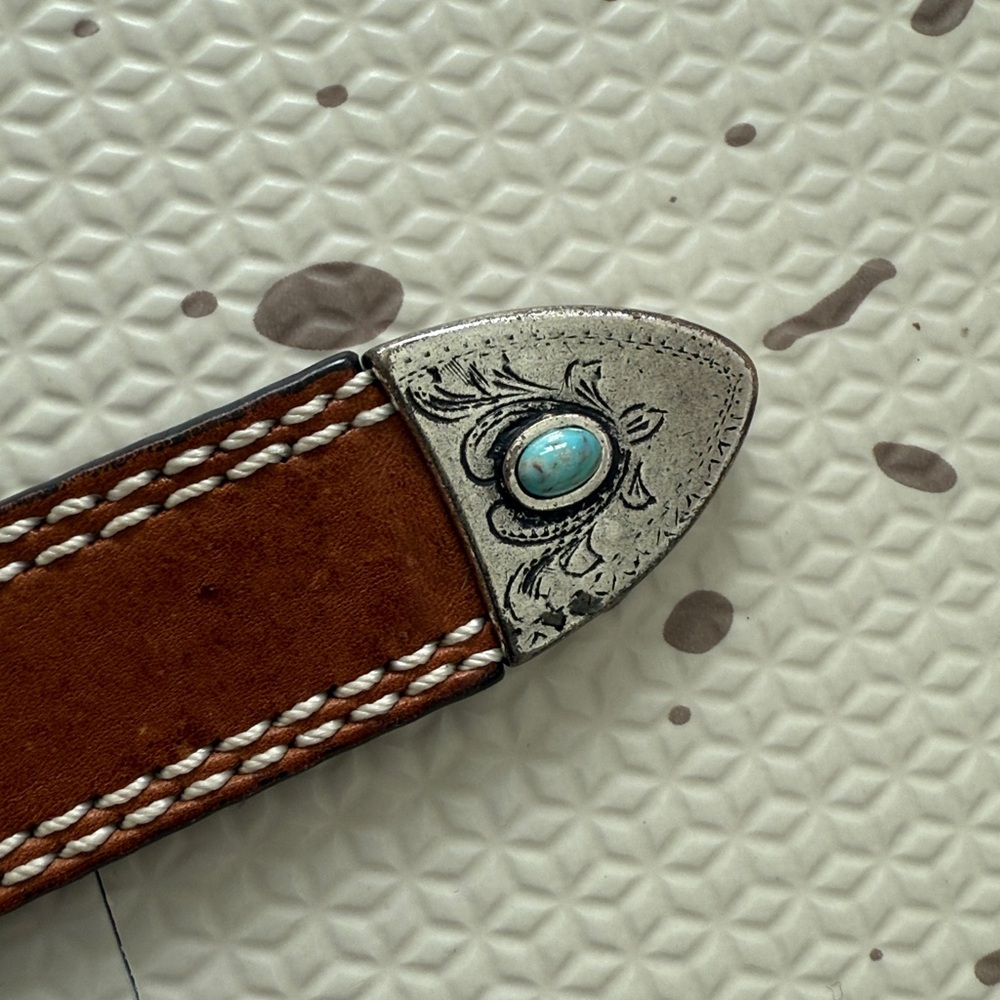 💘 SUNDANCE - ITALIAN LEATHER TURQUOISE STUDDED WESTERN BELT - Picture 4 of 8